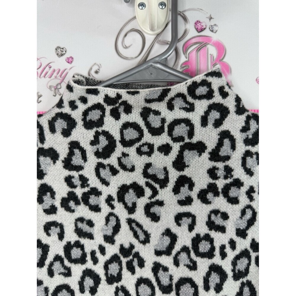 Cynthia Rowley sweater sparkly Black and White Leopard Print Turtleneck Sweater - Picture 6 of 12